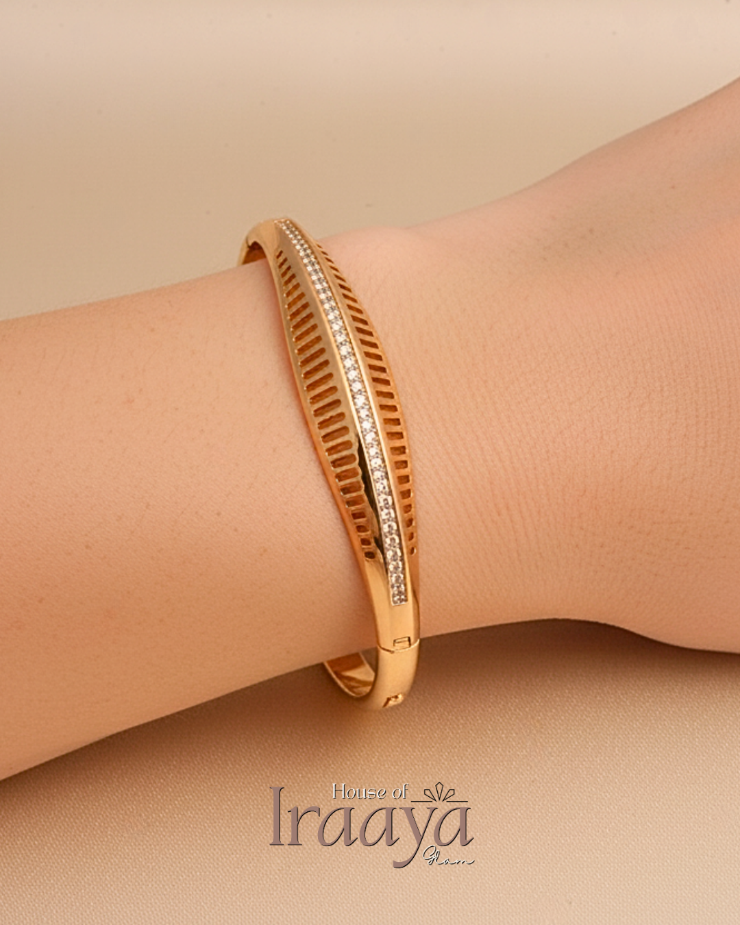 Gold Linear Sparkle Cuff Kada
