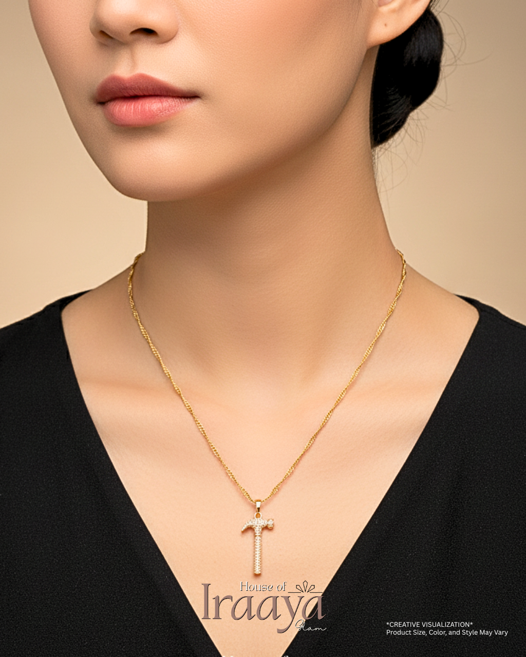 Unique Hammer Shaped Pendant Chain With Sparkling Stones