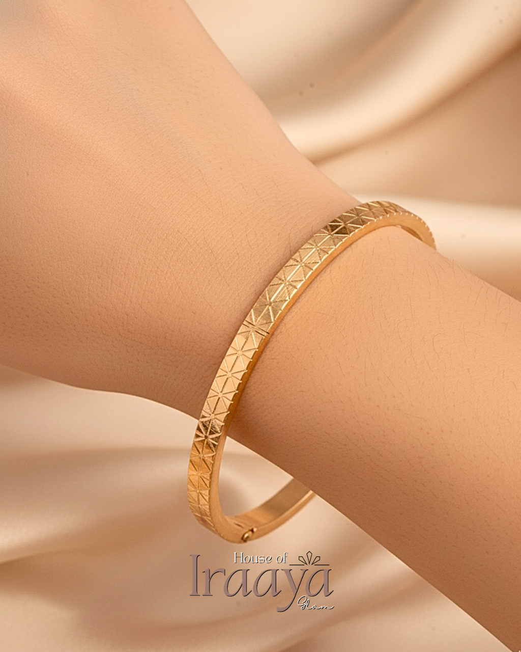 Textured Gold Geometric Cuff Kada
