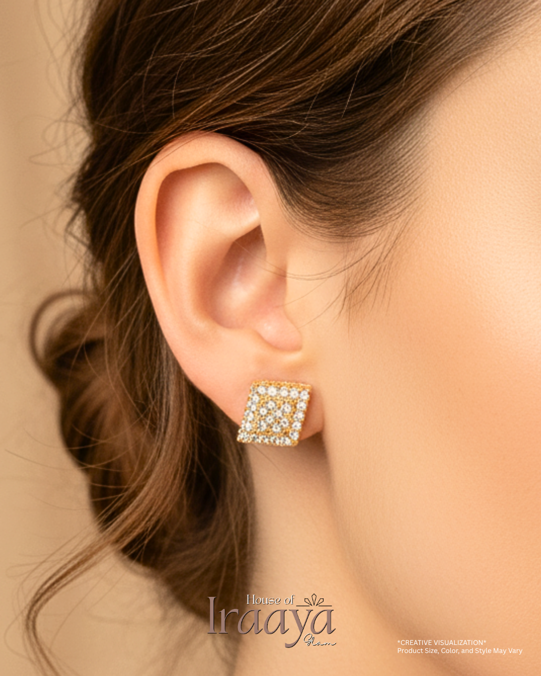 Gold-Plated Diamond Shaped Stud Earrings