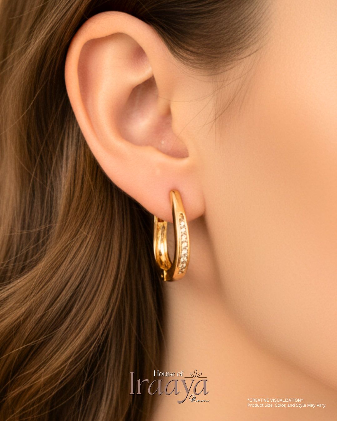 Elegant Gold-Toned Stoned Hoop Earrings