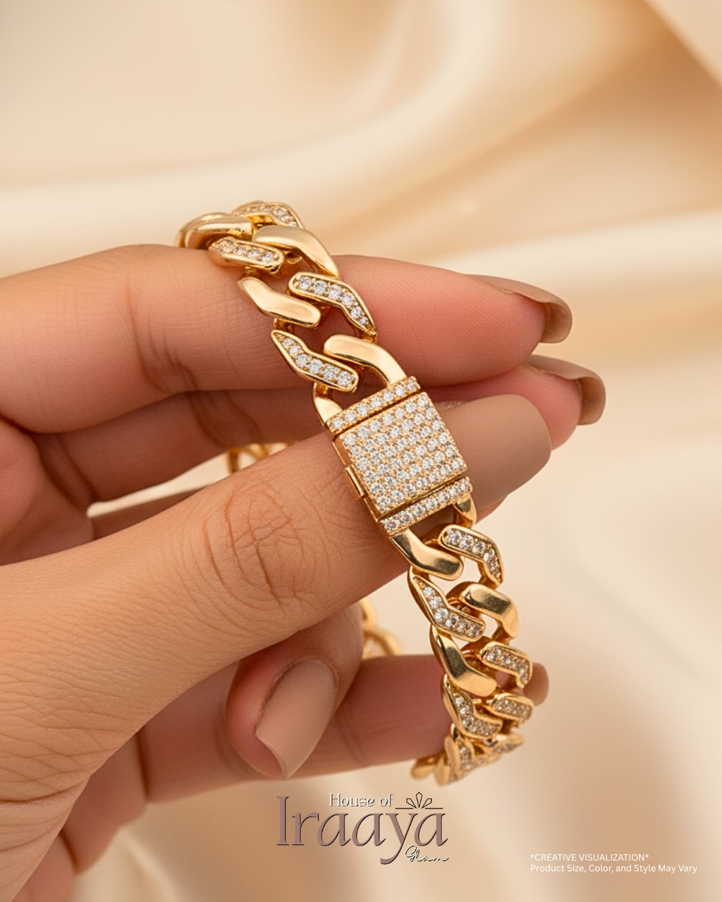Premium Gold Toned Stone Studded Cuban link Bracelet