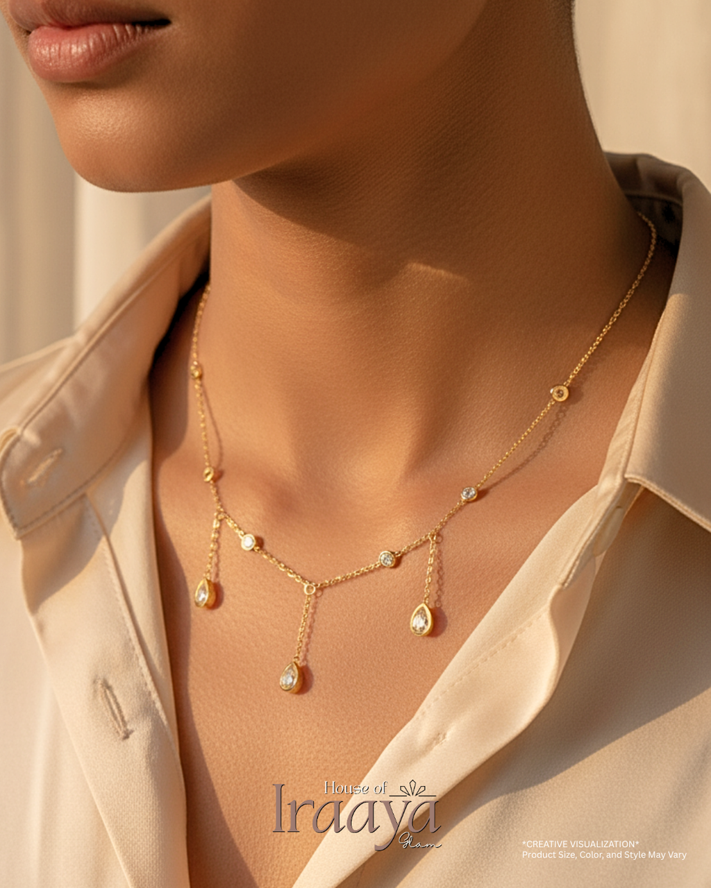 Elegant Three Teardrop shaped Chain With Stones