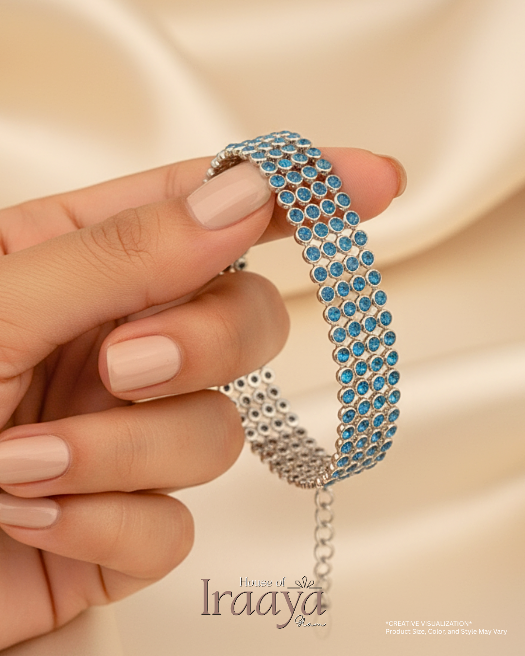 Azure Swarovski Stoned Mesh Silver Bracelet