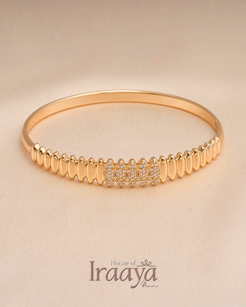 Ribbed Gold Kada with Crystal Accent