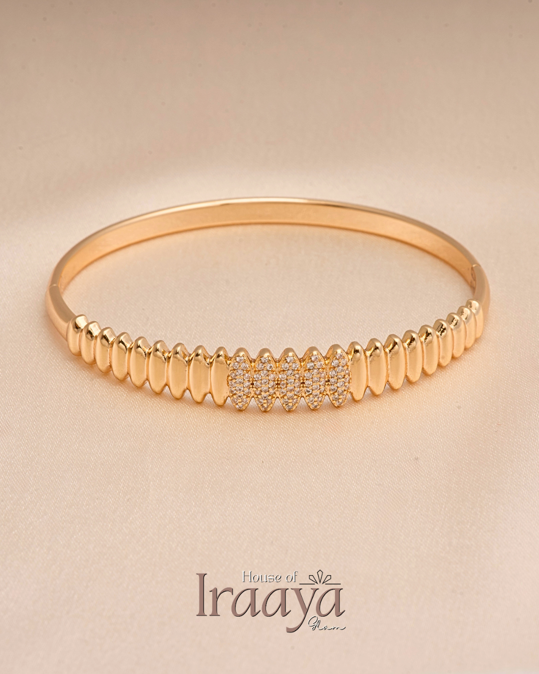 Ribbed Gold Kada with Crystal Accent