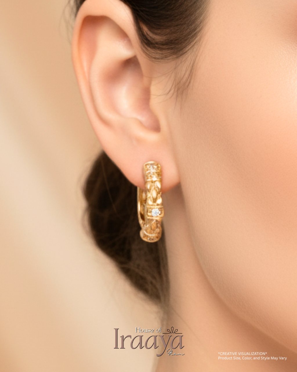 Classic Gold Textured Hoop Earrings with Diamond Accents