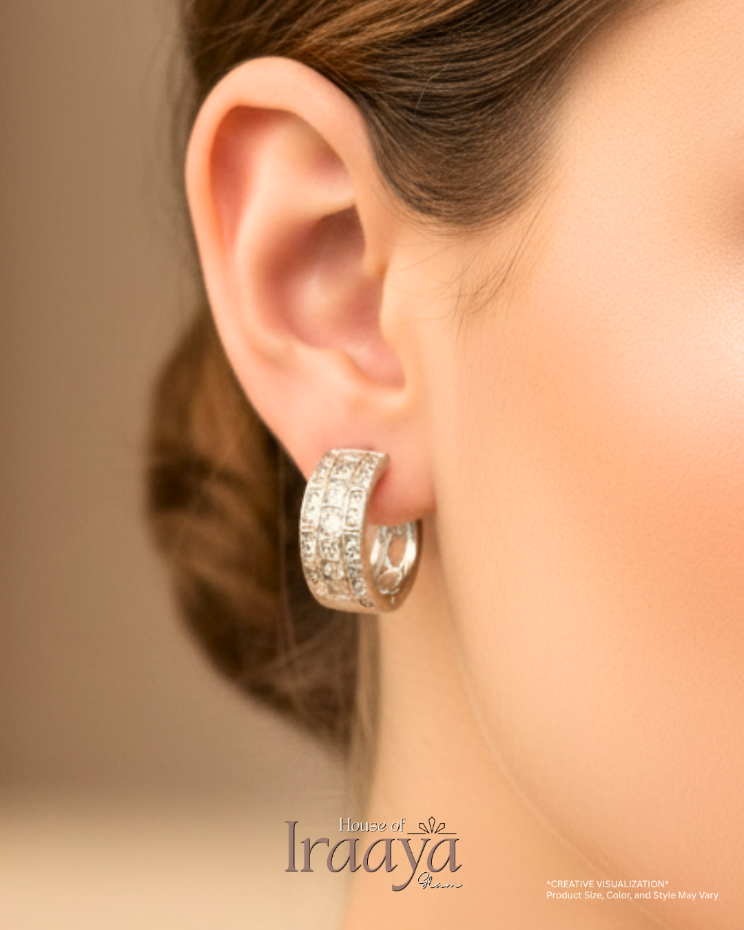Elegant Silver-Tone Huggie Earrings with Pave Crystal Detailing