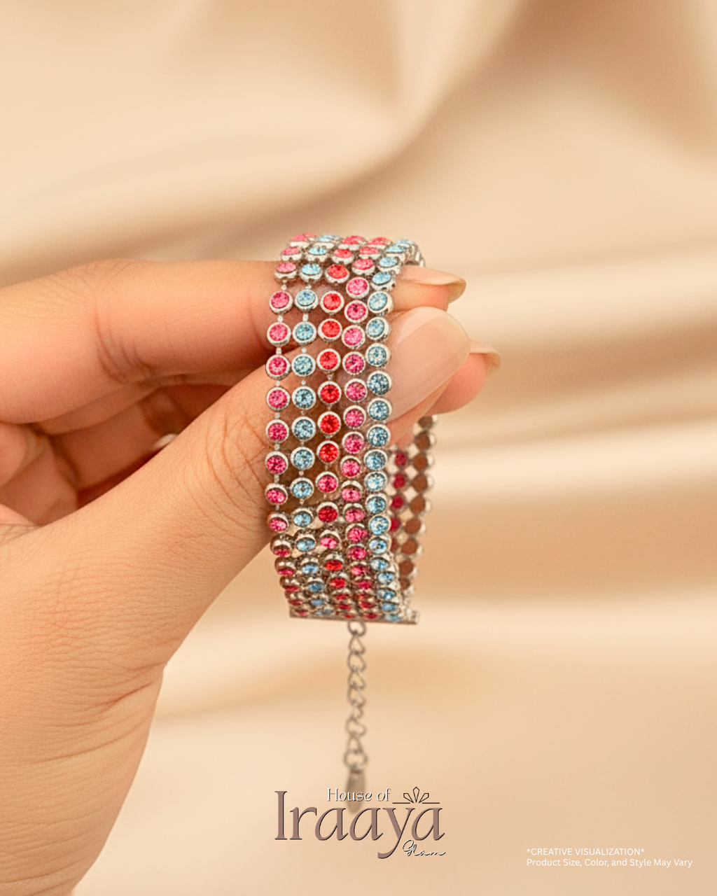 Blush & Sky Swarovski Stoned Mesh Silver Bracelet