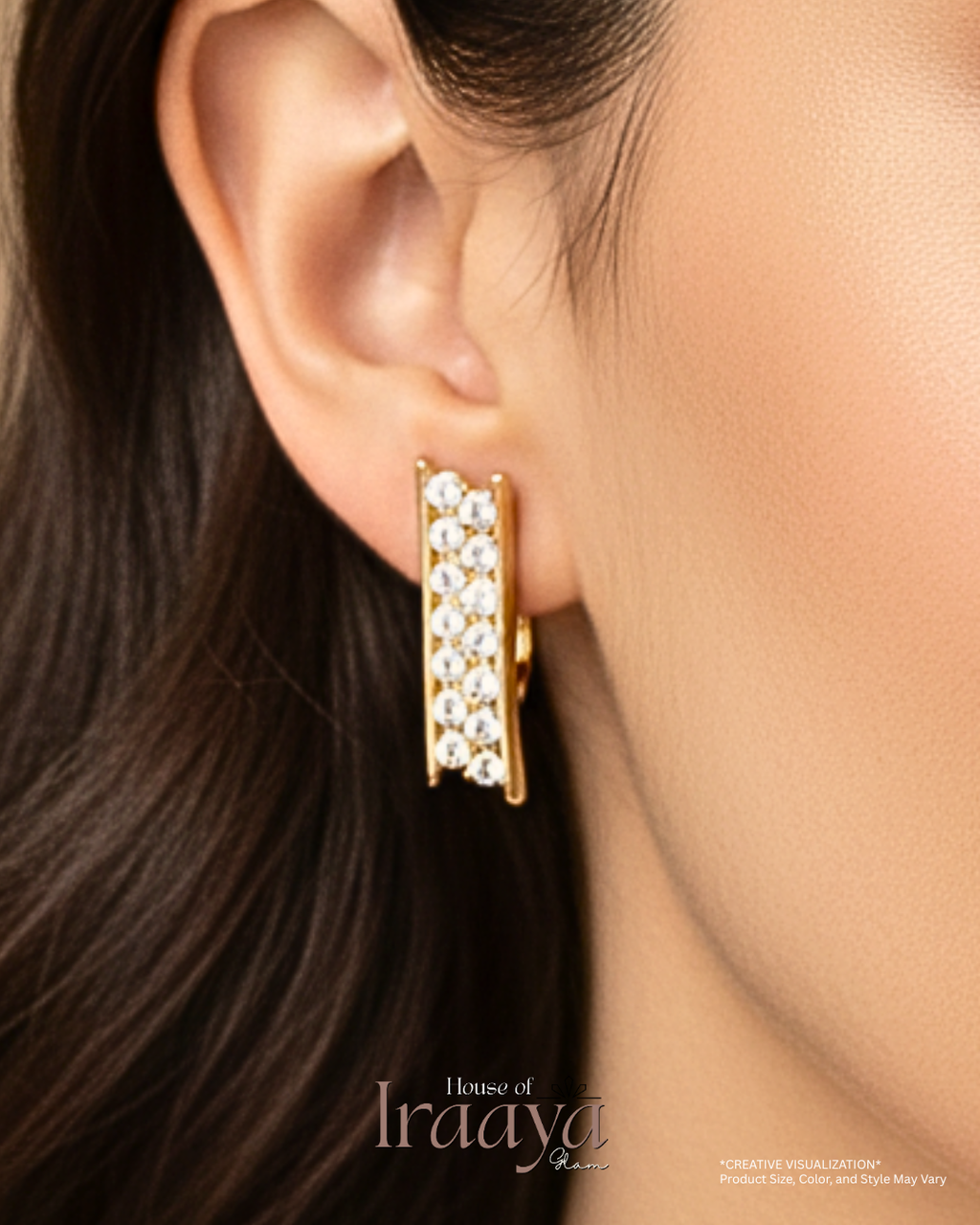 Gold Wave Bar Earrings with Stones