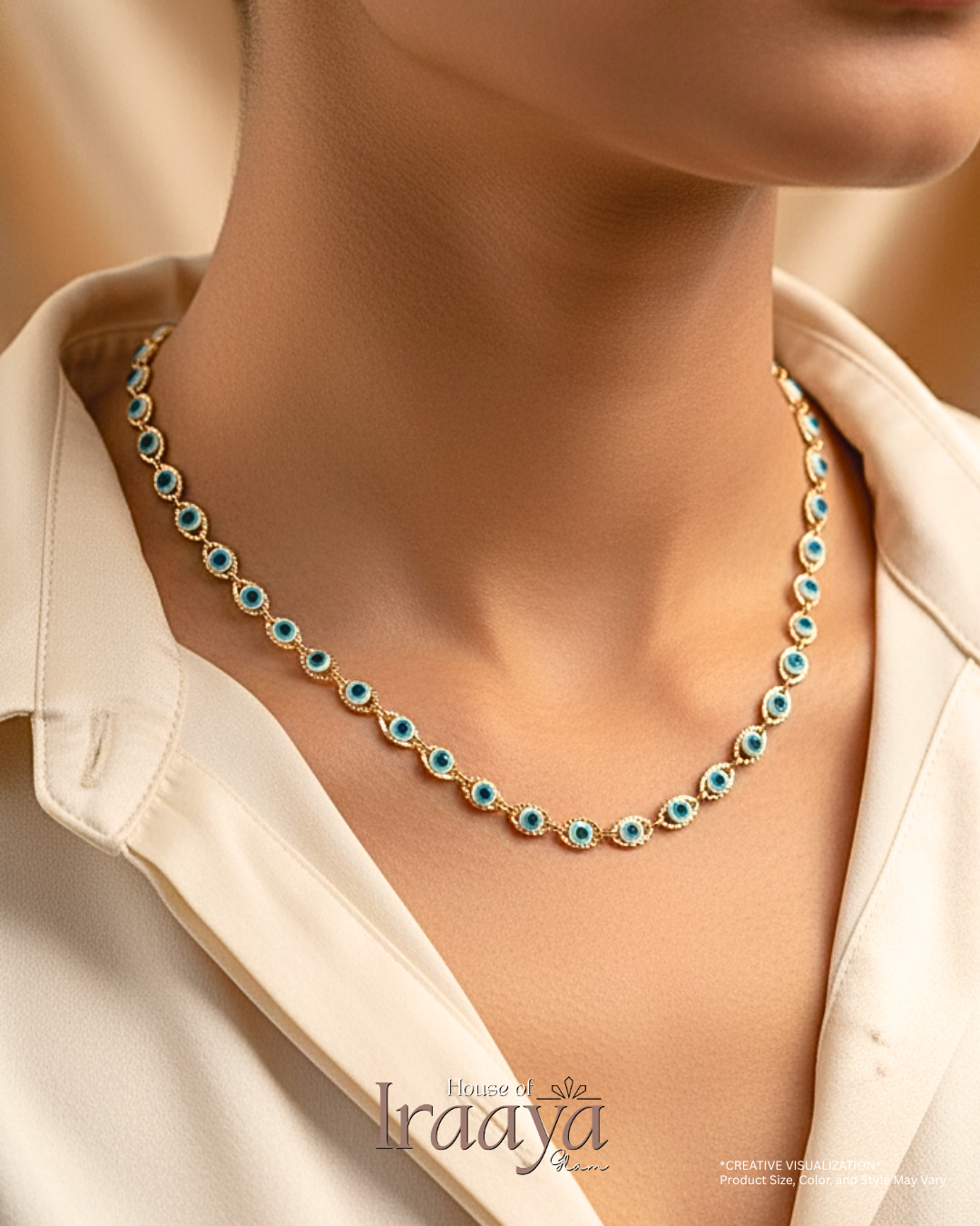 Gold Evil Eye Chain With Blue Accents