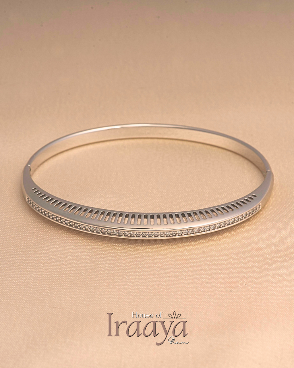 Silver Cutwork Kada with Crystal Border