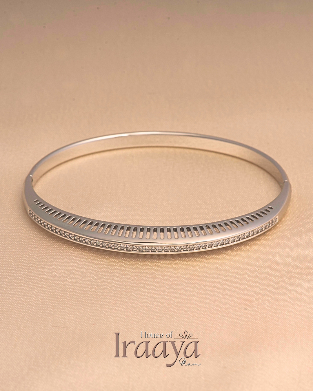 Silver Cutwork Kada with Crystal Border