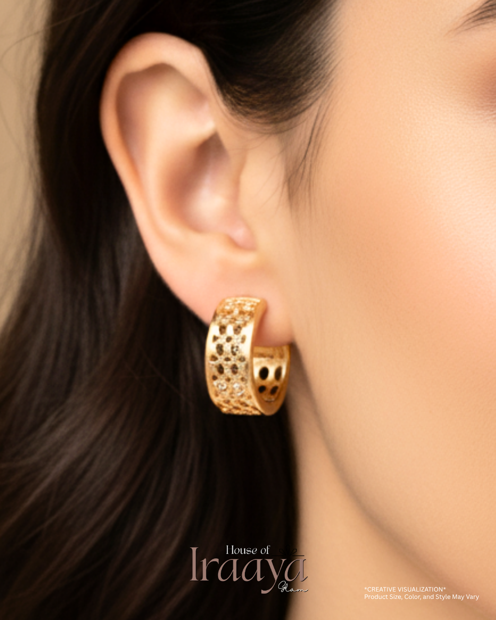 Gold-Toned Geometric Hoop Stoned Earrings