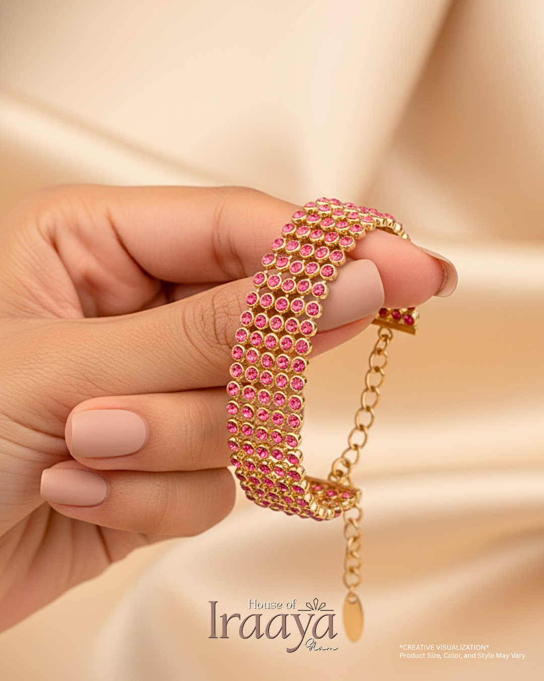Pink Radiance Swarovski Stoned Mesh Gold Bracelet