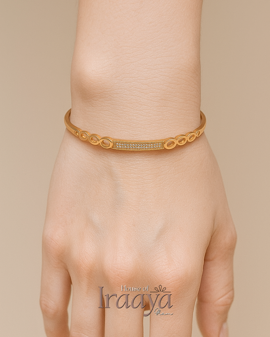 Minimal Gold Kada with Crystal Bar Detail