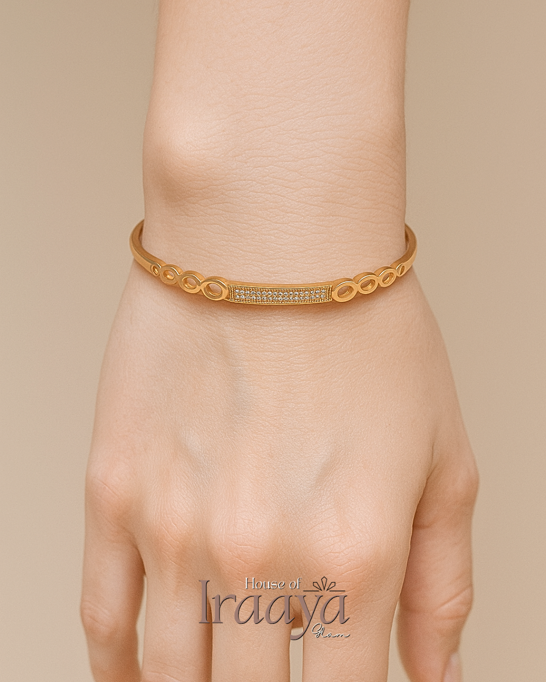 Minimal Gold Kada with Crystal Bar Detail
