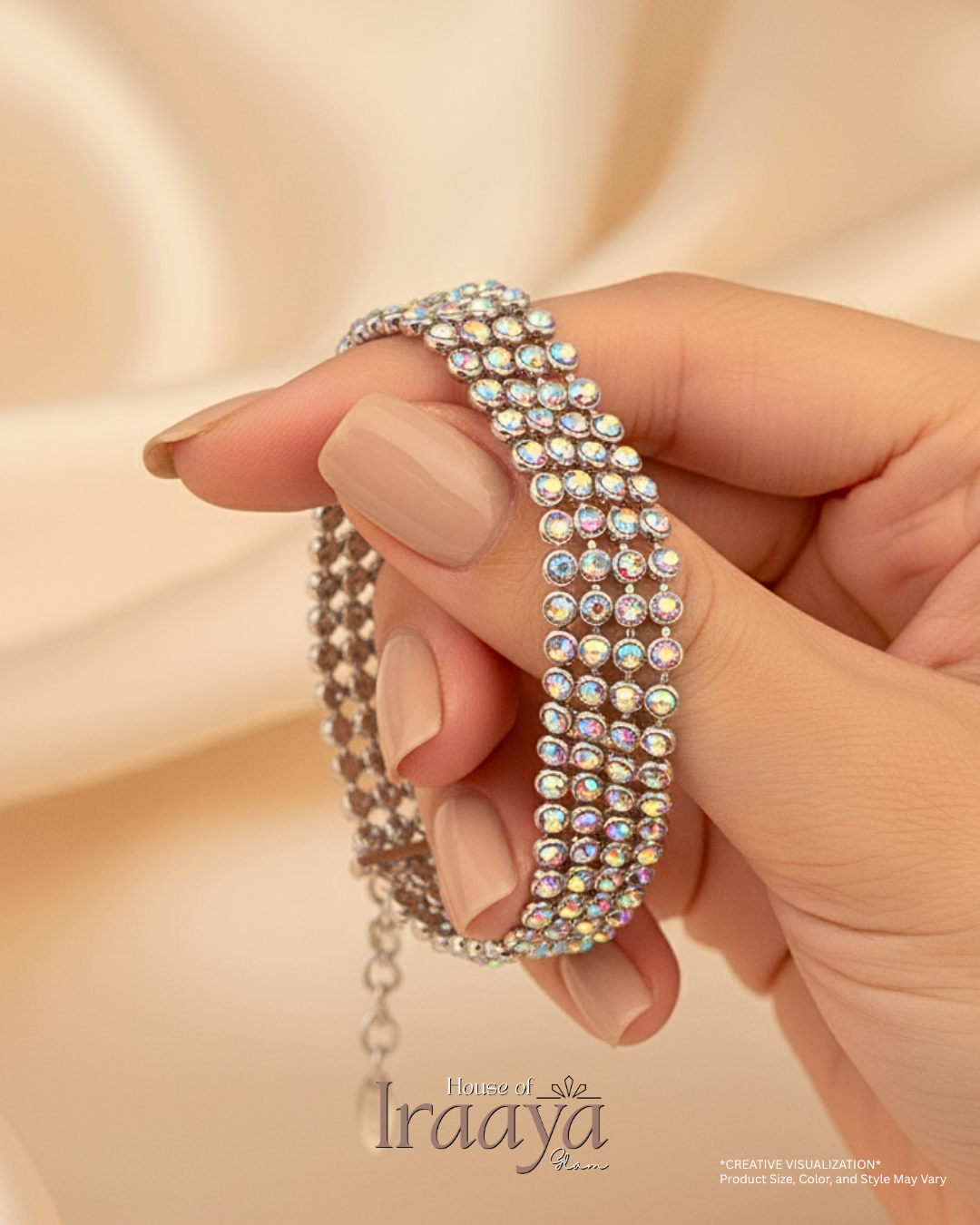 Aurora Swarovski Stoned Mesh Silver Bracelet