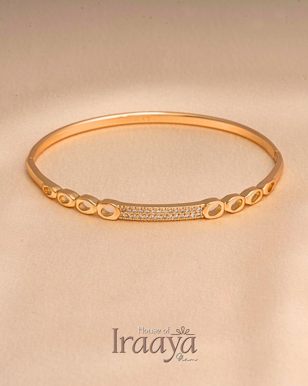 Minimal Gold Kada with Crystal Bar Detail