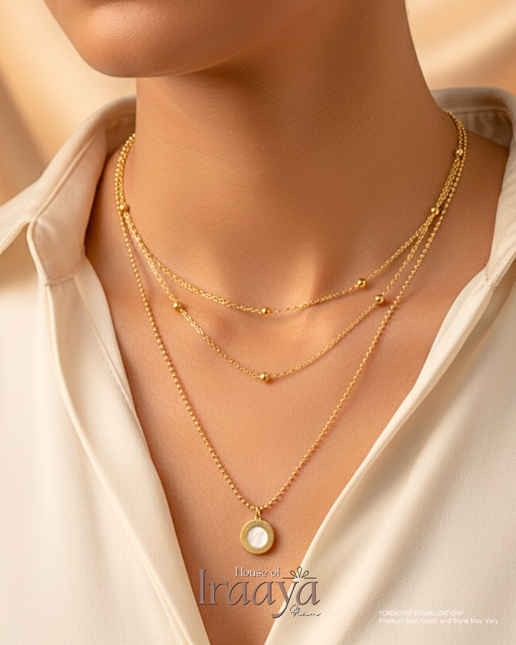 Dual-layer chain with bead accents With Rounded Pearl Pendant