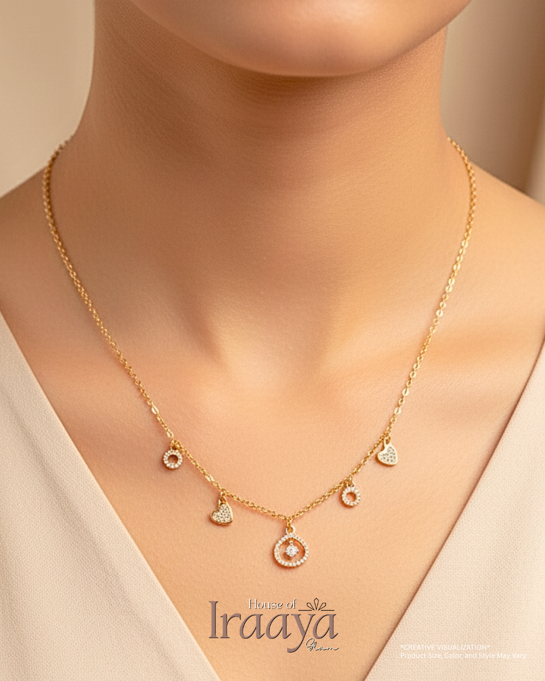 Golden Heart & Circle Charm Chain