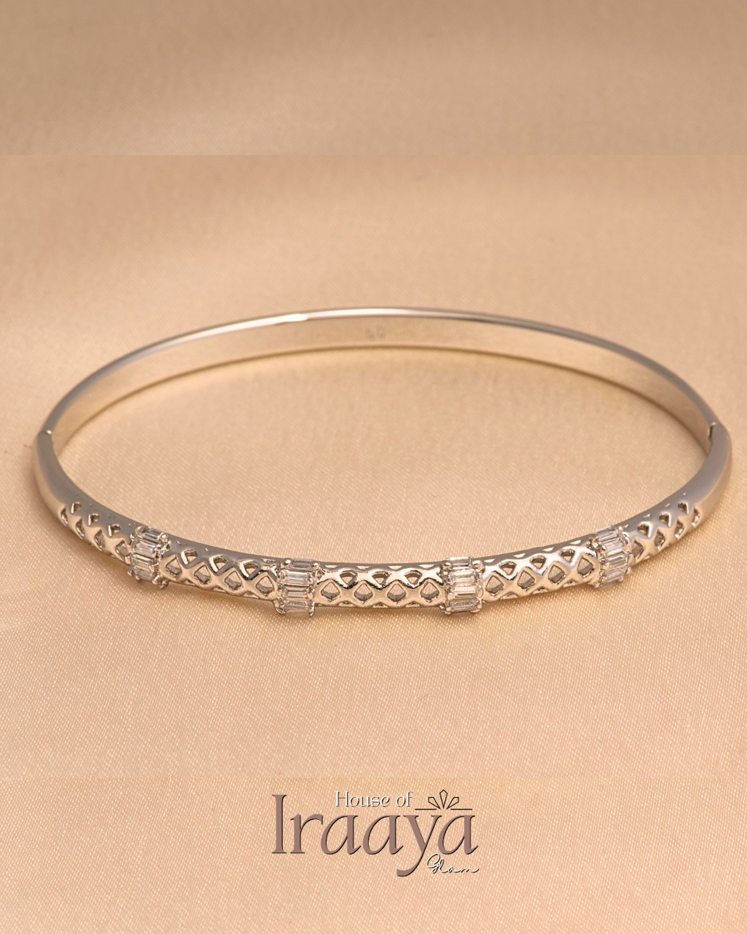 Diamond Studded Lattice Silver Kada