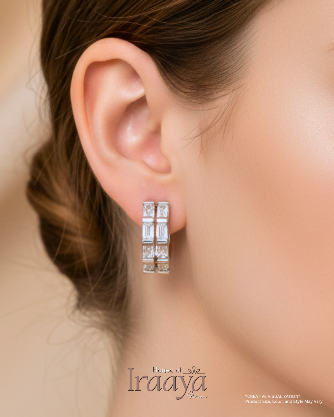 Classic Silver Hoop Earrings with Baguette Crystals