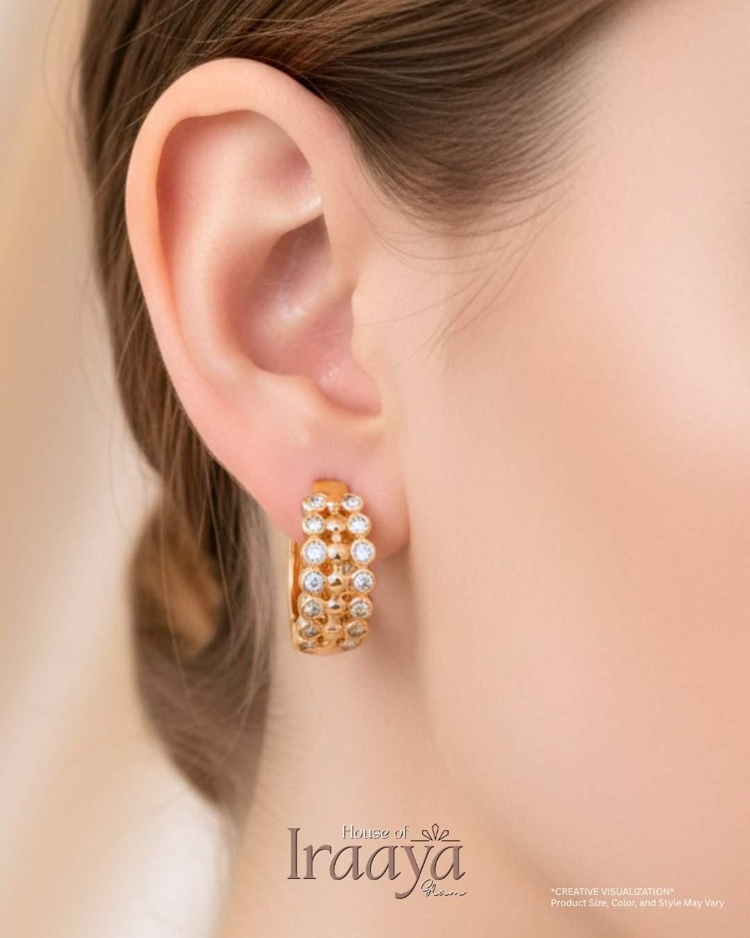 Golden Hoop Earrings with Bezel-Set Crystals