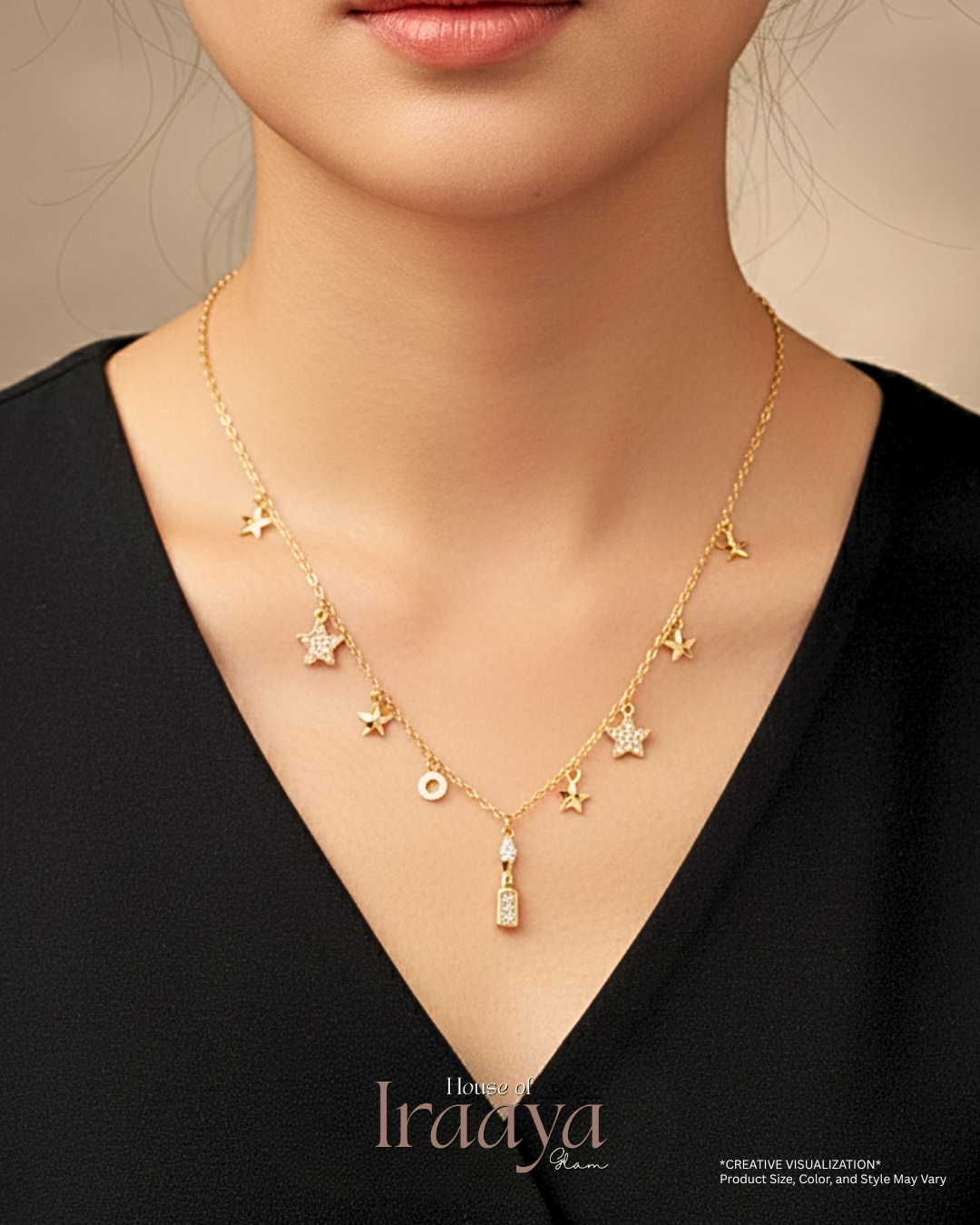 Gold Star Shaped Charms Chain With a Statement Pendant Drop