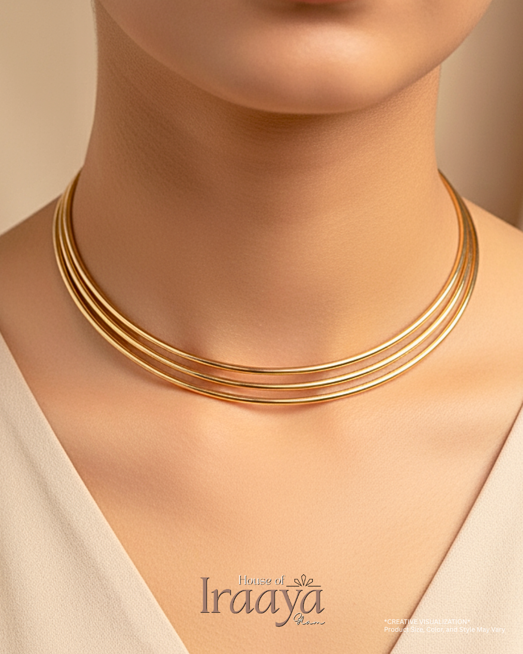 Gold Structured Triple Band Collar Neckpeice