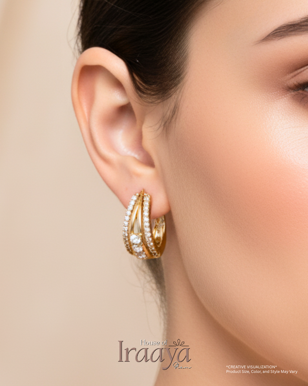 Gold-Tone Layered Stoned Hoop Earrings
