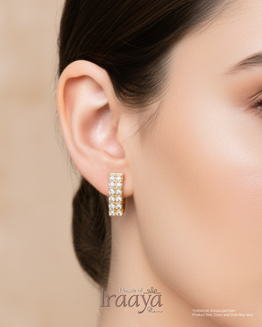 Gold-Tone Rectangular Hoop Earrings with Crystal Detailing