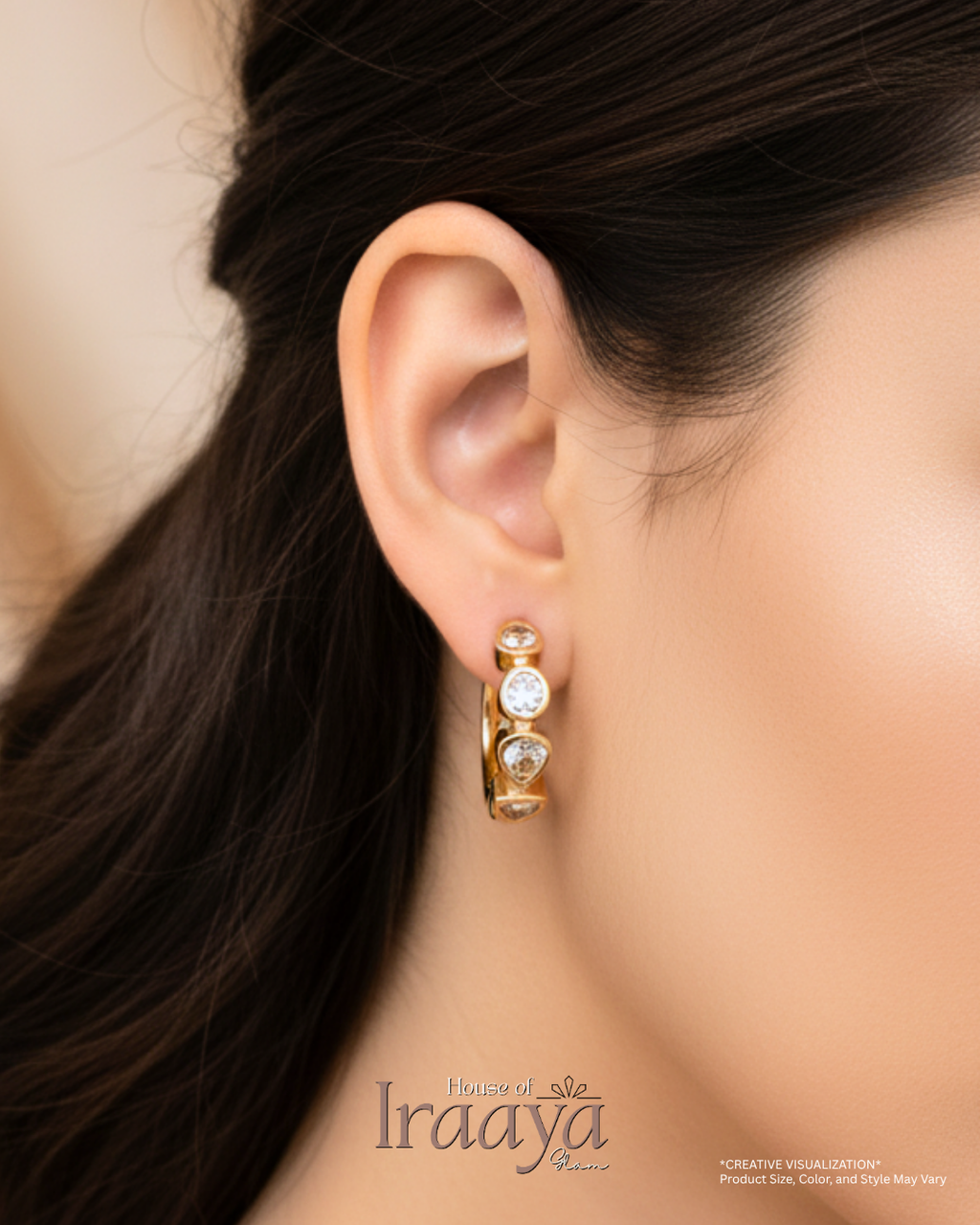 Gold Hoop Earrings with Bezel-Set Crystals