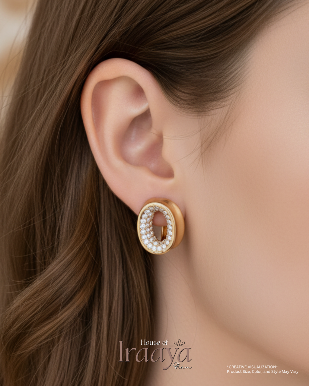 Gold-Tone Oval Earrings with Crystal Embellishments