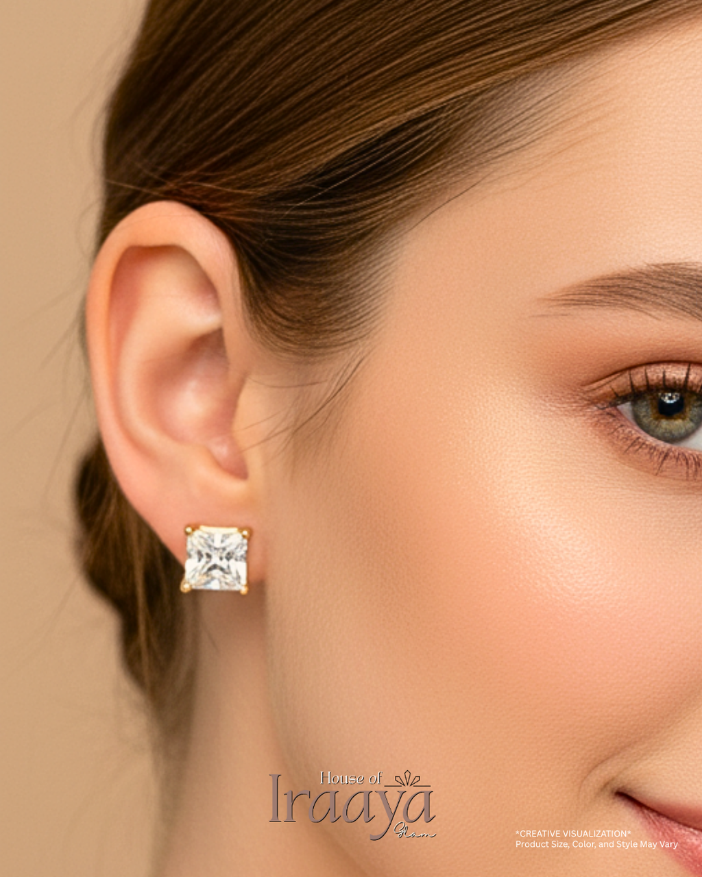 Gold-Plated Princess-Cut Stud Earrings