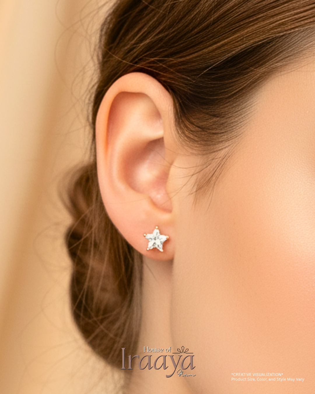Star-Shaped Stoned Gold Stud Earrings