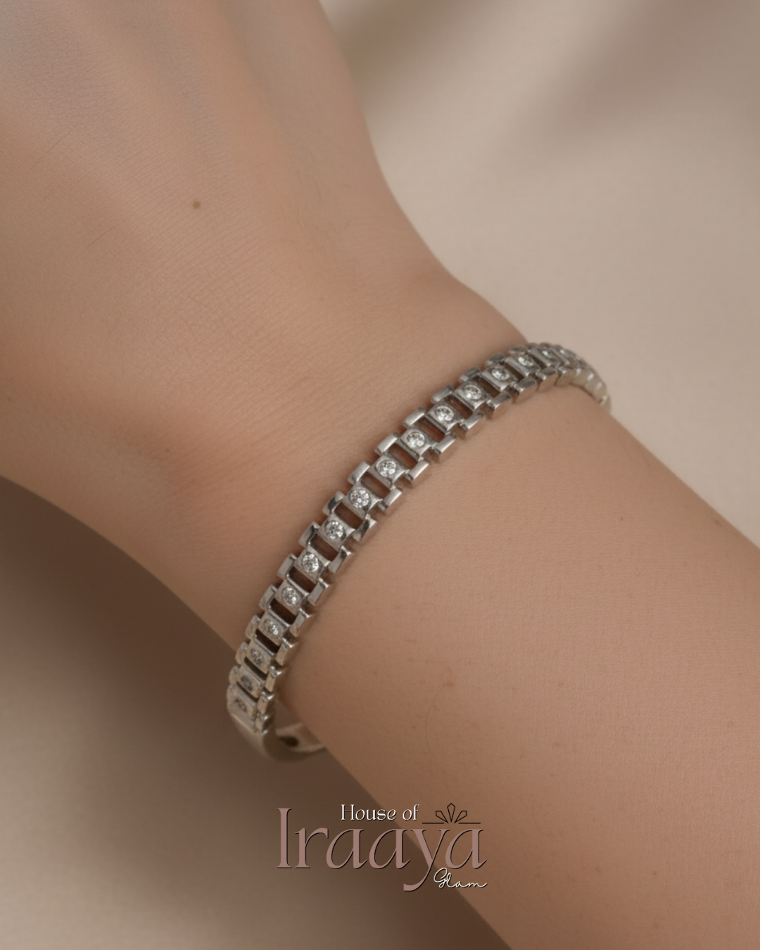 Silver Luxe Link Stoned Kada