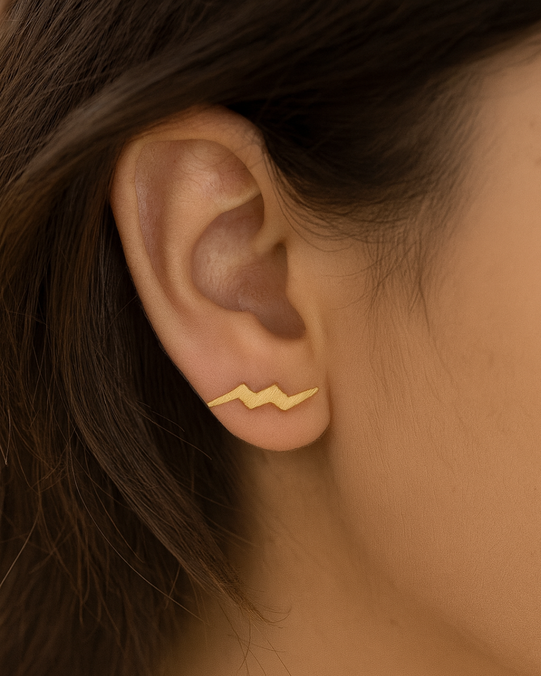 Gold Lightning Bolt Stud Earrings