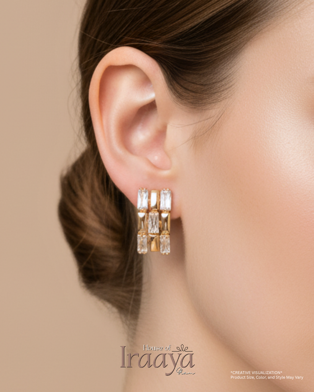 Gold-Plated Rectangular Stone Earrings
