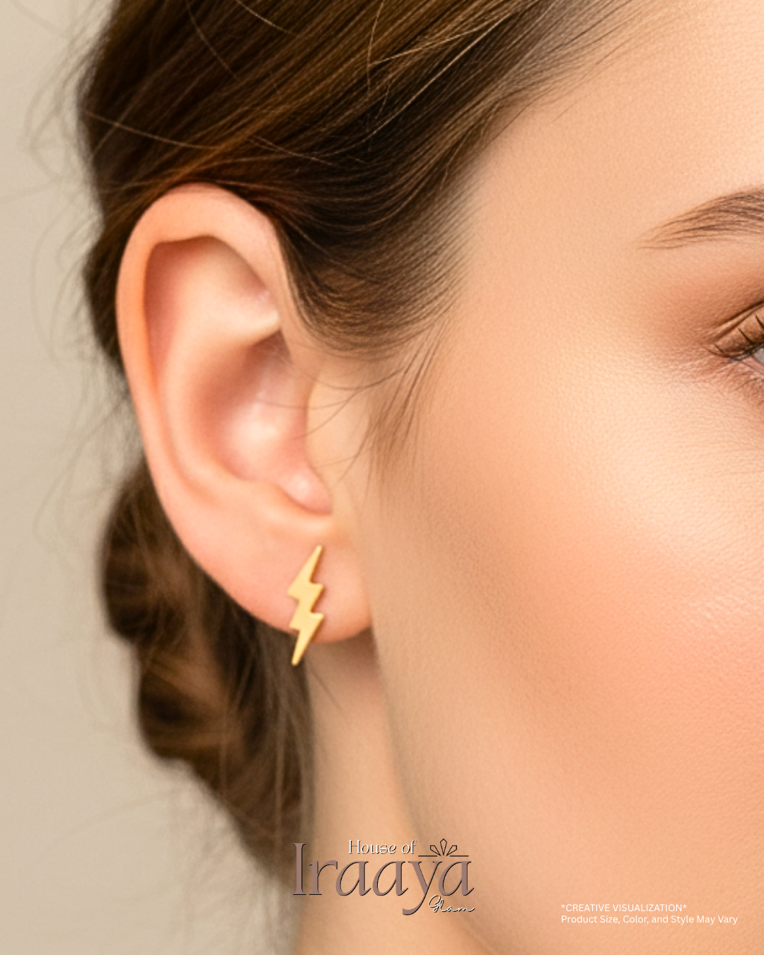 Gold Lightning Bolt Stud Earrings