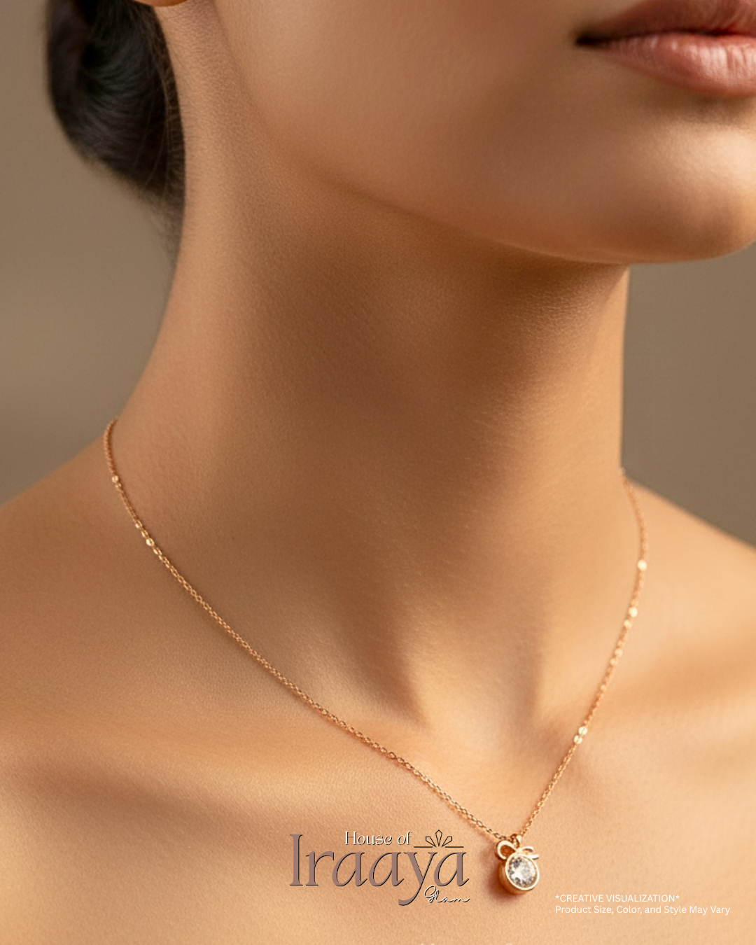 Gold Minimal Bow Pendant Chain With Center Crystal Accent