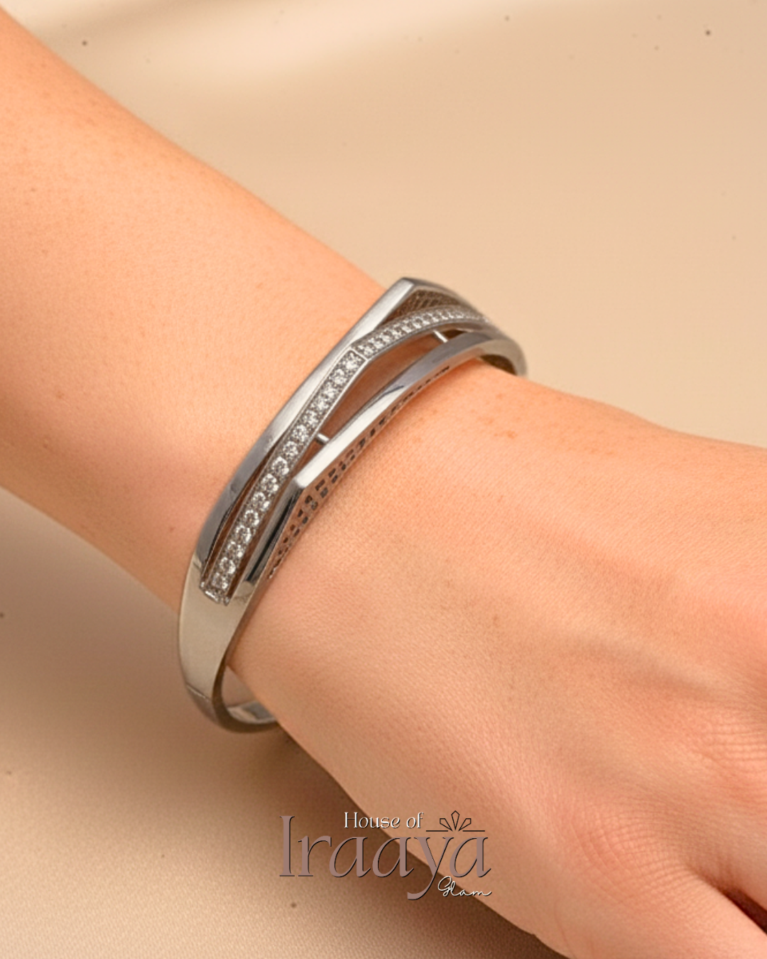 Silver Criss Cross Diamond Detail Kada