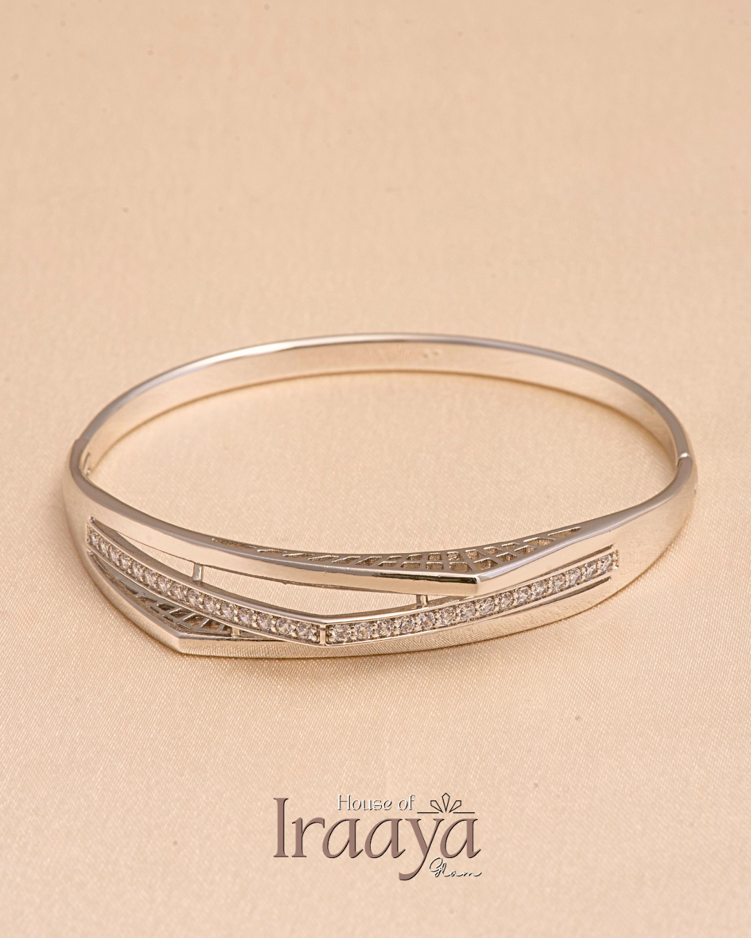 Silver Criss Cross Diamond Detail Kada