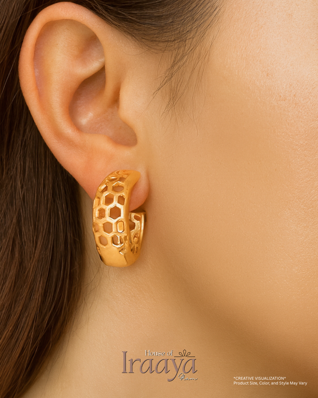 Honeycomb Cutout Gold Hoops