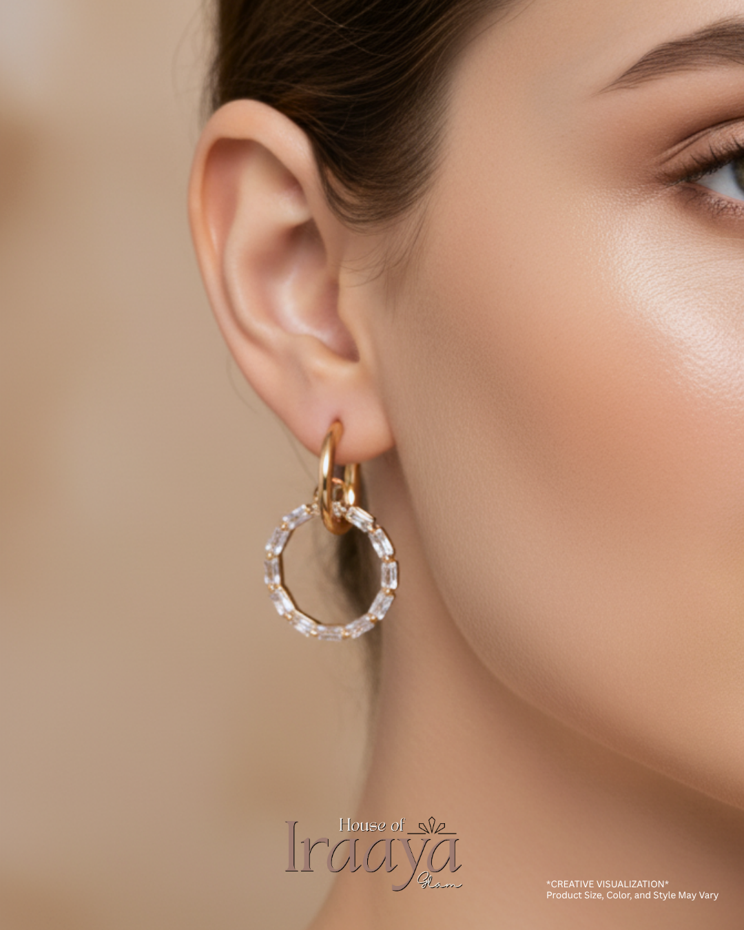 Gold-Toned Crystal Circle Drop Earrings