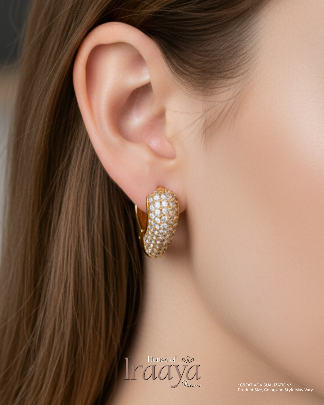 Gold Heart Hoop Earrings with Crystal Pave