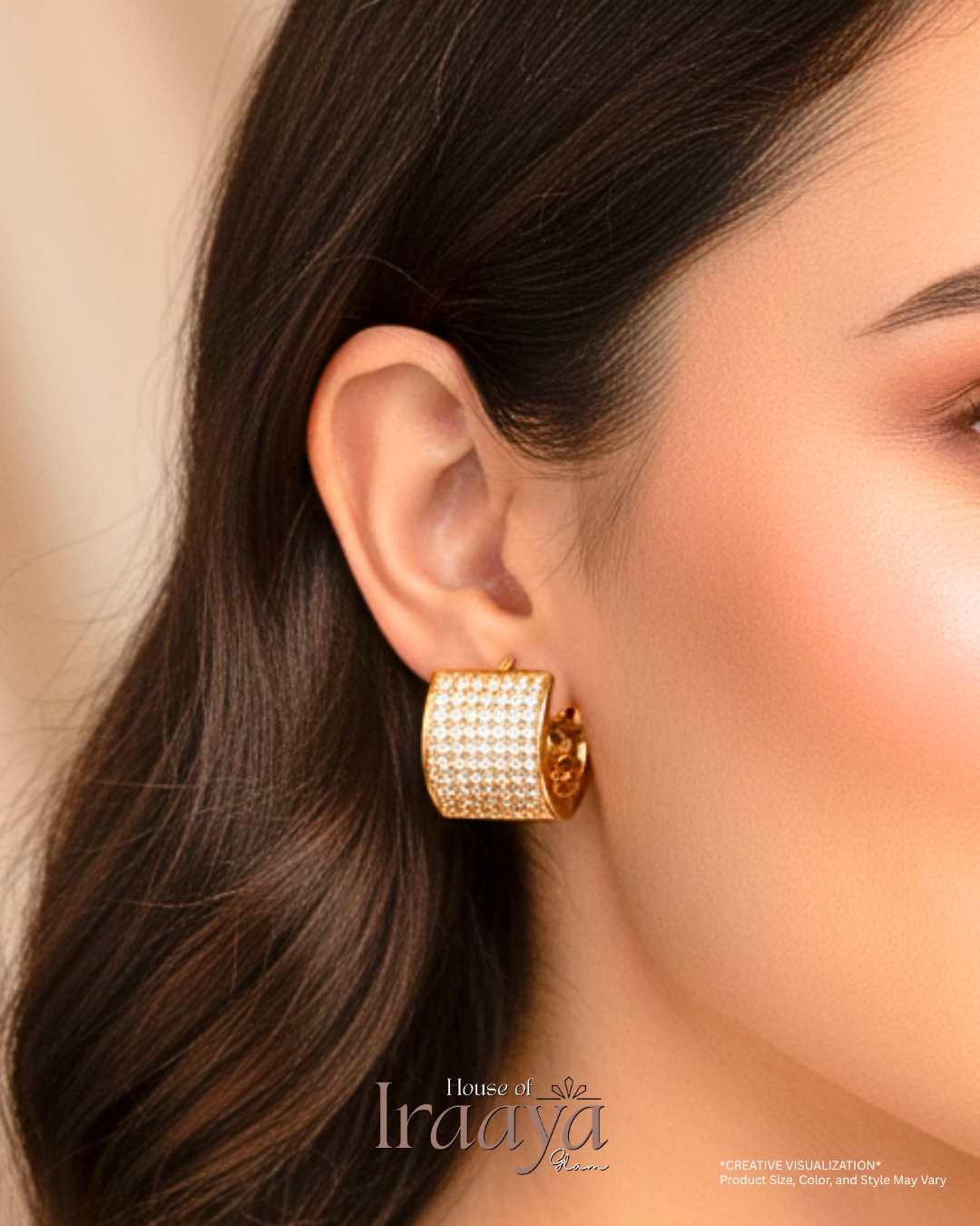 Gold-Plated Square Hoop Earrings with Crystal Embellishments