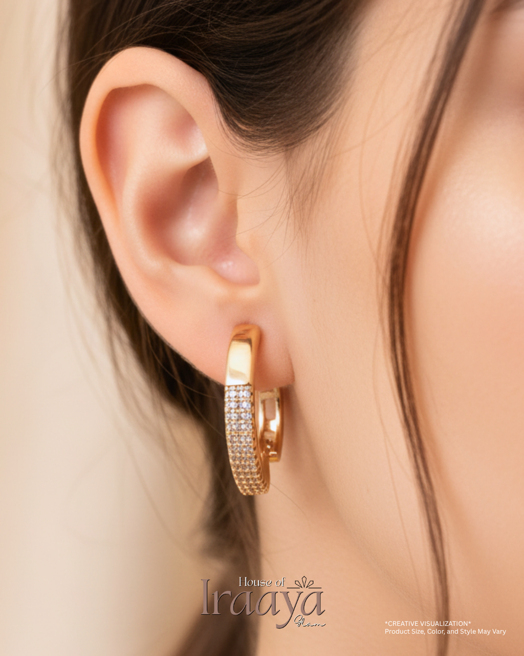 Gold-Plated Half-Hoop Earrings with Crystal Detailing