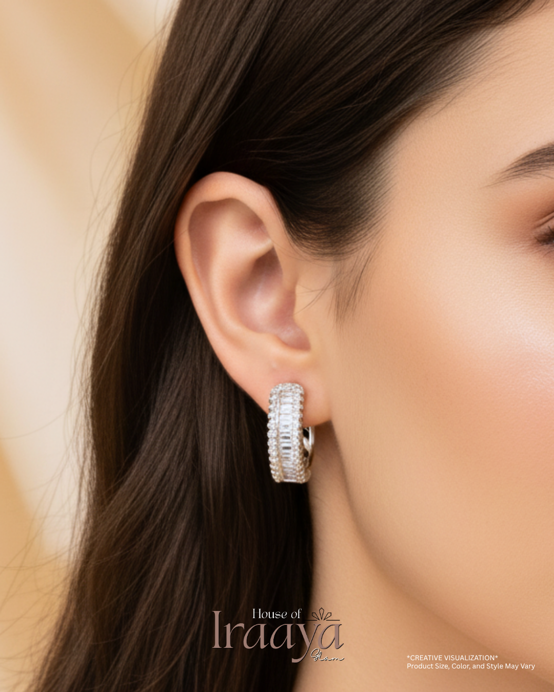 Silver-Plated Rectangular Hoop Earrings with Crystal