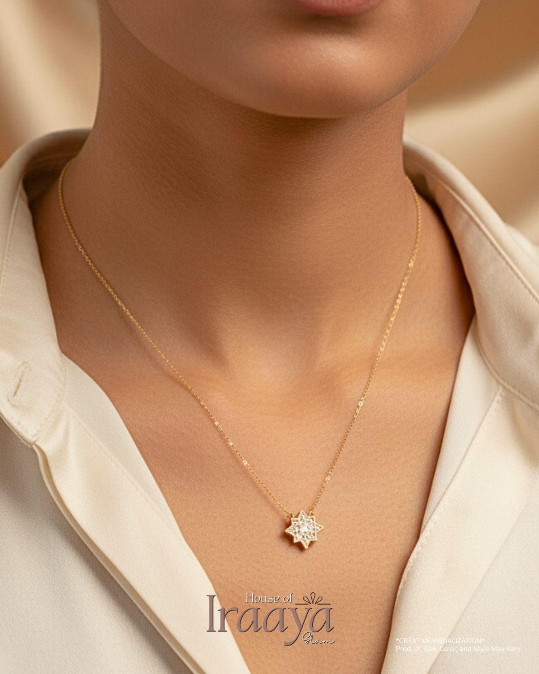 Gold Plated Starbrust Stoned Pendant Chain